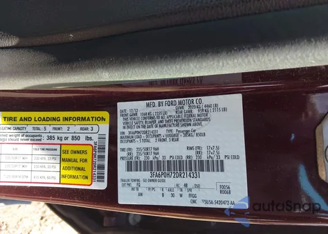 2013 Ford Fusion Se z USA, uszkodzony, nr VIN 3FA6P0H72DR214331